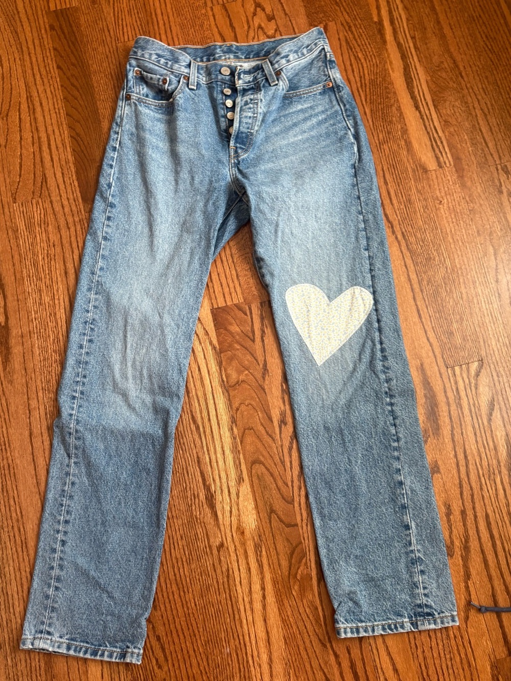 Levi's Light Blue Straight-Leg Jeans with Heart Patch